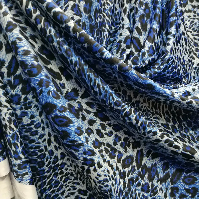 Good 4 Way Stretch Ice Silk Knitted Cotton/Spandex Fabric Blue Leopard Print Fabric Diy Sewing Dress Shirt Sexy Dance Clothing