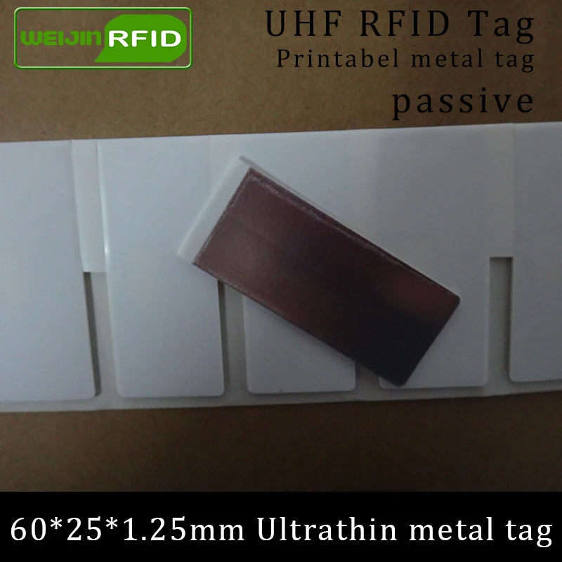 UHF RFID anti-metal tag 60*25*1.25mm 902-928MHz Impinj NXP ISO18000-6C EPCC1G2 6C printable passive RFID Synthetic Label