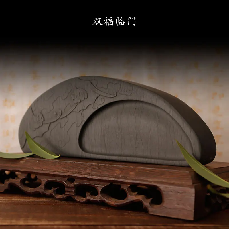 

2 in 1 Chinese Paperweight China Inkstone Grinding Inkwell Made of Natural Stone Ink Slab She Yan Tai