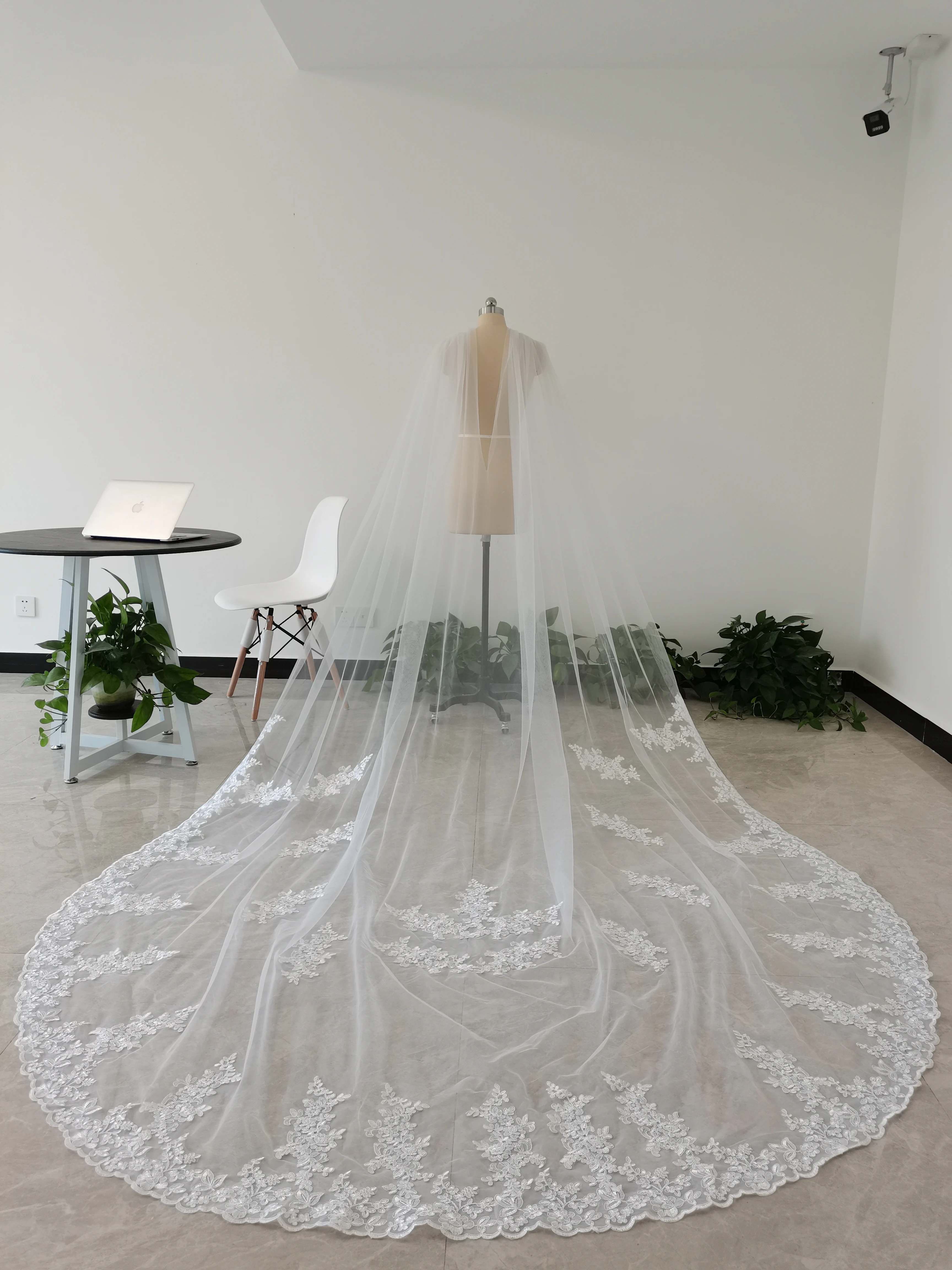 3M Cathedral Wedding Shawl Veil White/Ivory lace Tulle Lace coap ,Bridal Shawls lace Veils