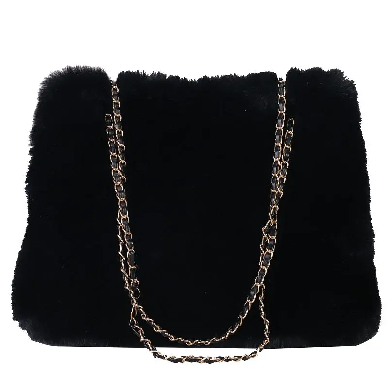 Fluffy Bags Chain Solid Furry Luxury Designer Handbag Soft Fur Shoulder Bags Korean Fashion Plush Tote Bags For Women 2021 New