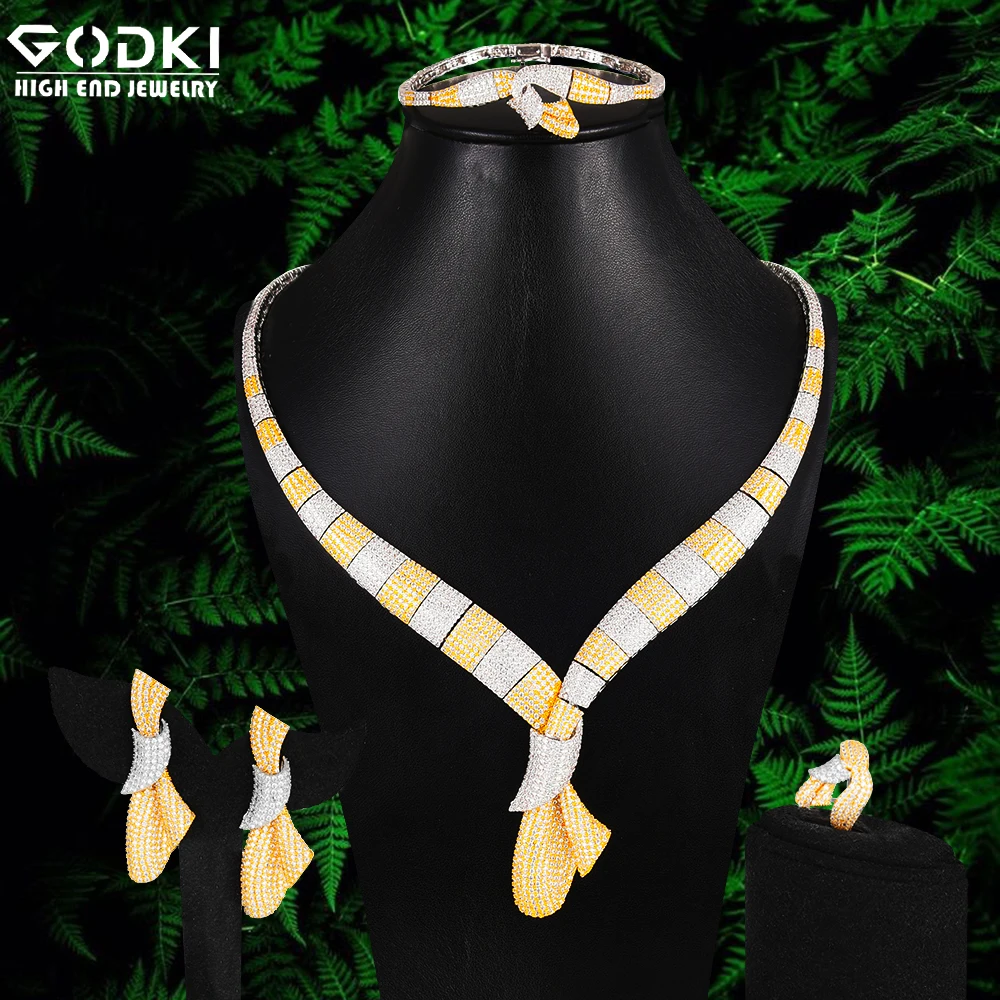 

GODKI Flowers 4Pcs African Jewelry Sets for Women Wedding Luxury Nigerian Dubai Jewelry Set Cubic Zirconia Bridal Jewelry Sets