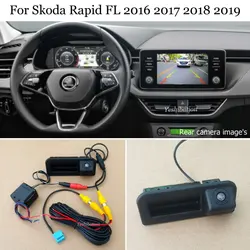 Car Rear View Camera Trunk Handle Camera For Skoda Rapid FL 2016~2021 Back Up Reverse Camera RCA & Original Screen Compatible