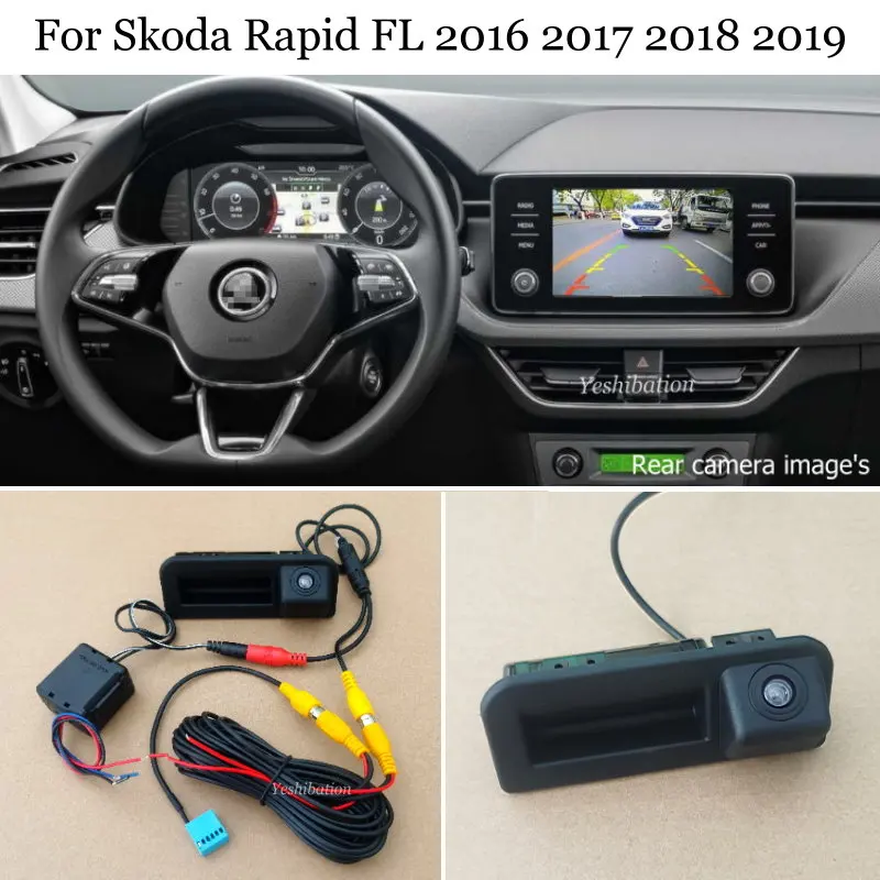 Car Rear View Camera Trunk Handle Camera For Skoda Rapid FL 2016~2021 Back Up Reverse Camera RCA & Original Screen Compatible