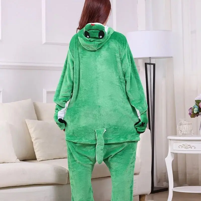 Kigurumi Adult Green Snake Onesies Cartoon Pajamas Animal Halloween Party Costume Jumpsuits Hooded Pyjamas Suit Outfit