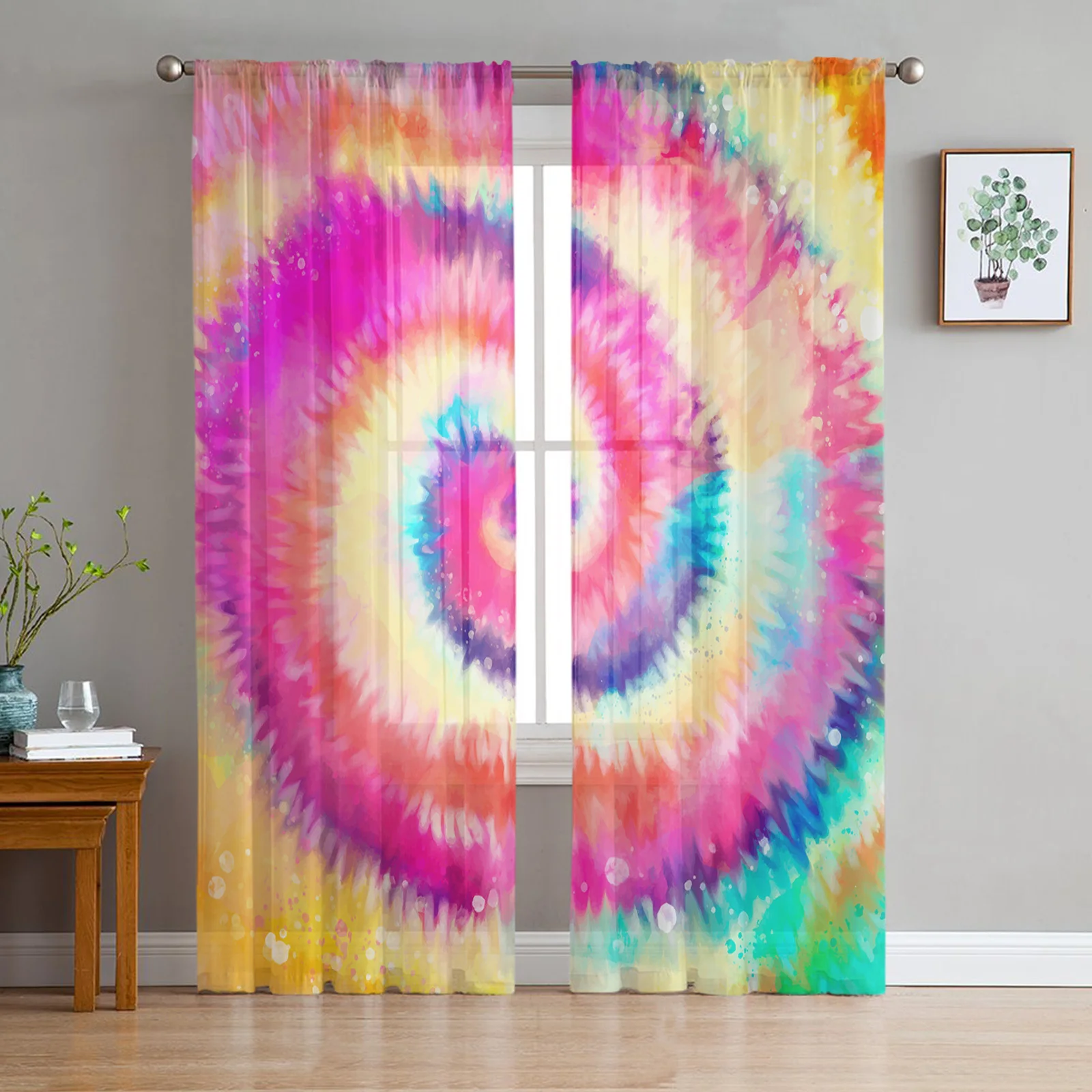 Spiral Tie-Dye Pigment Window Treatment Tulle Modern Sheer Curtains for Kitchen Living Room the Bedroom Curtains Decoration