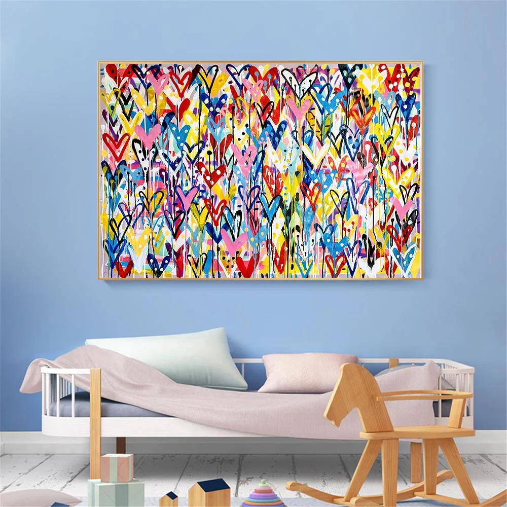 

Abstract Love Heart Canvas Paintings Graffiti Street Pop Artwork Colorful Love Wall Art Posters Pictures for Modern Home Decor