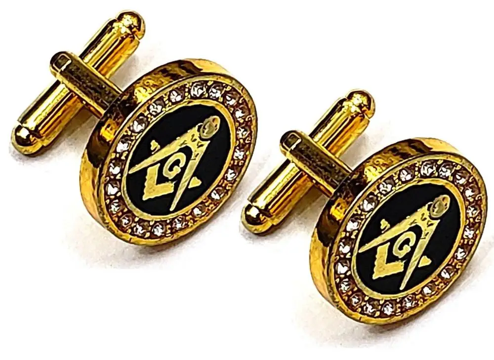 

Masonic cufflinks round cuffs with rhinestones and compass black bass fashion classic cufflinks