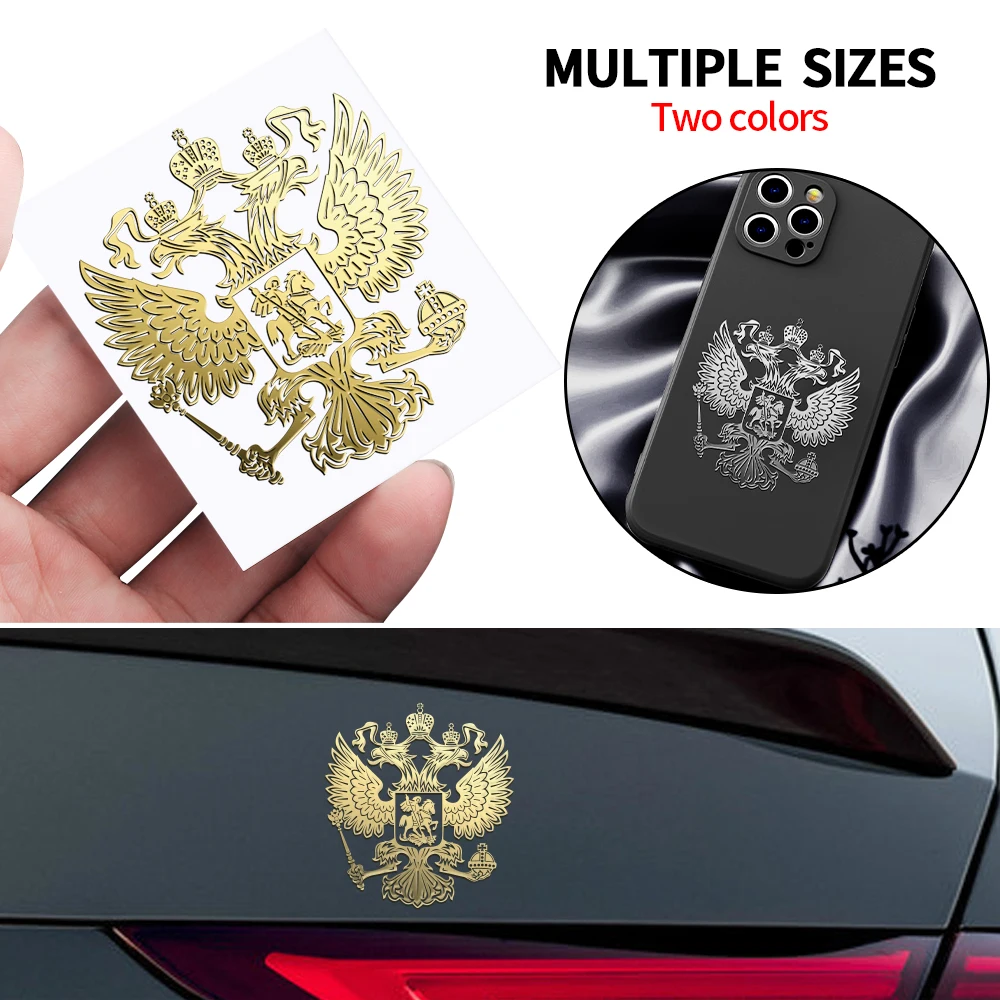 3D Nickel Metal Coat of Arms of Russia Car Window Body Sticker Russian Federation Eagle Badge Automobile Motorcycle Laptop Decal