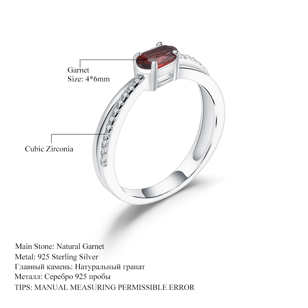 GEM\'S BALLET Natural Red Garnet Rings for Women Real 925 Sterling Silver Gemstone Ring Birthstone Girl Gift Wholesale Jewelry