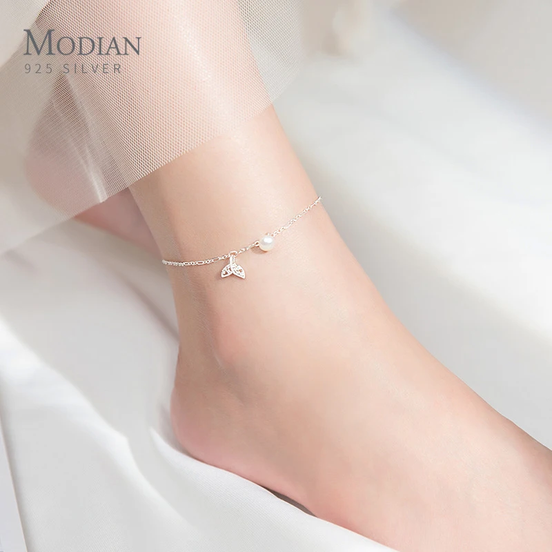 Modian Elegant 925 Sterling Silver Mermaid Tail With Charms Adjustable Anklet Leg Chain For Women Charm Clear CZ Foot Jewelry