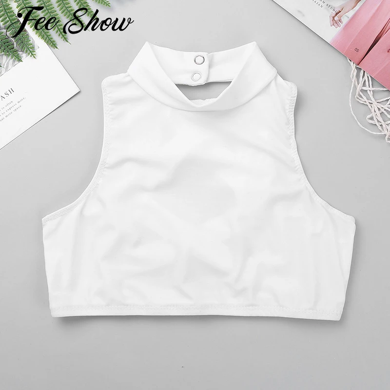 Kids Teens Sleeveless Strappy Dance Crop Top Girls Ballet Workout Gymnastics Tank Tops Children Practice Stage Dance Costumes