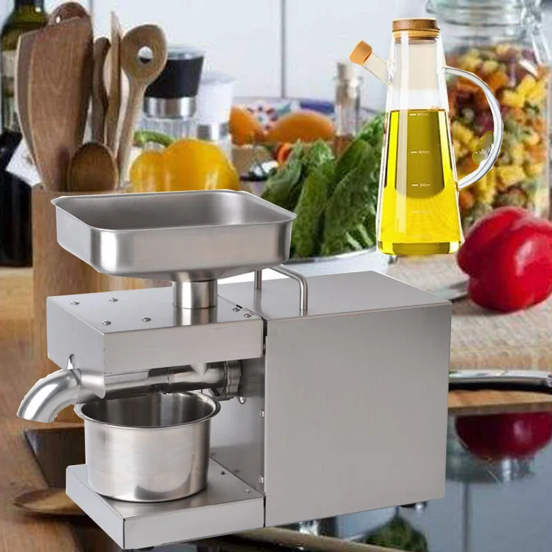 Đồng hồ nam dây thép không gỉ ép lạnh dầu máy doanh nghiệp nhỏ tinh dầu máy ép hạt lanh Hạt giống hoa hướng dương mè tinh dầu 220V