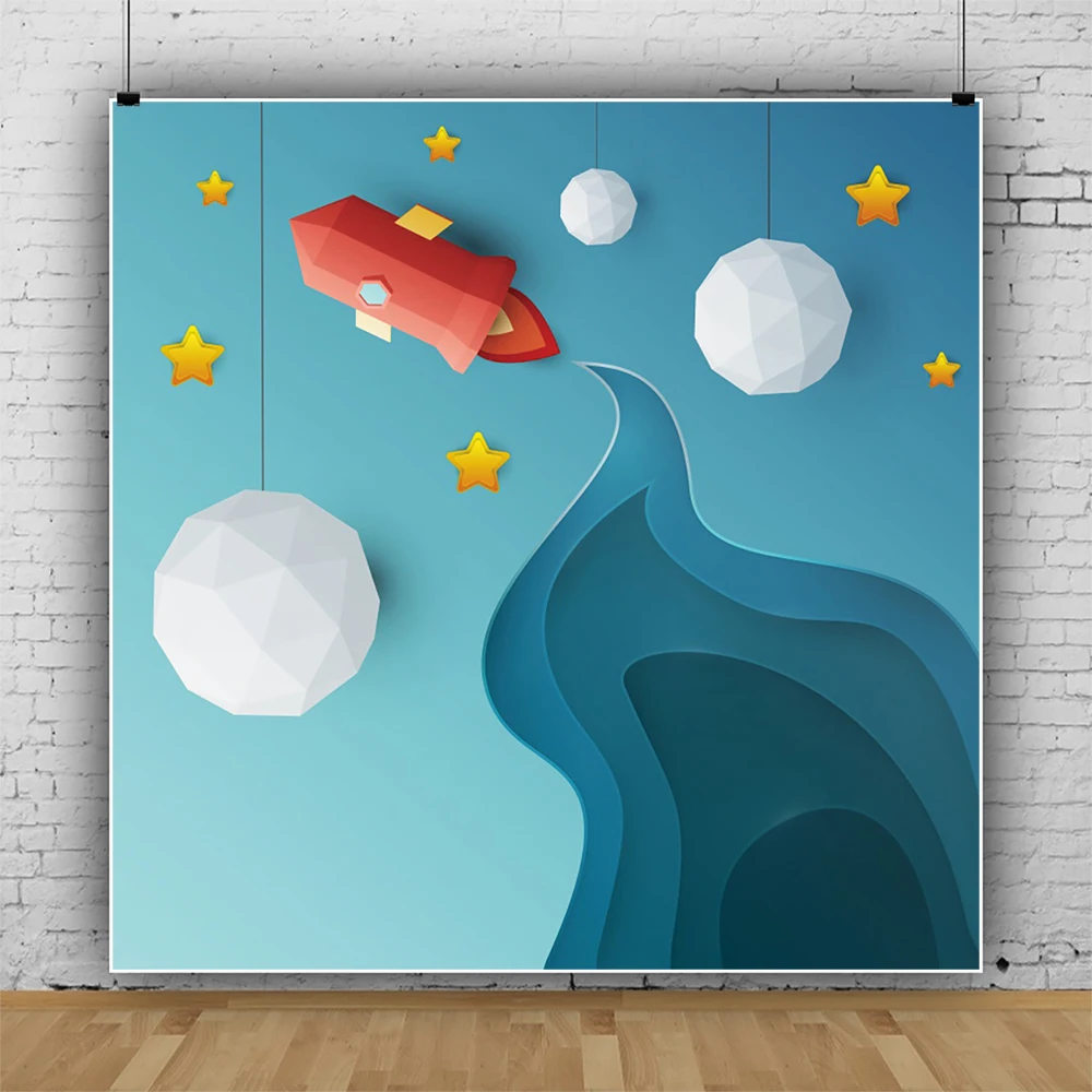 Cartoon Spaceship Planet Stars Scene Child Birthday Party Photo Zone Photography Background Backdrop For Photo Studio Photocall