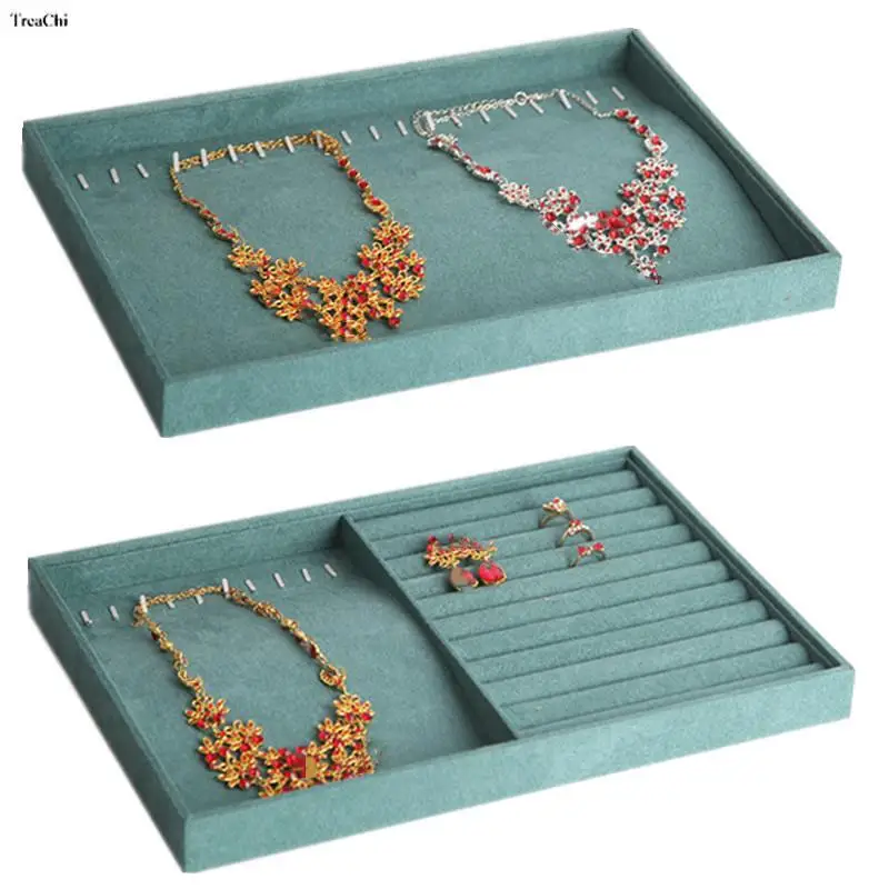 

Dark Green Velvet Jewelry Display Trays Portable Jade Bracelet Pendant Box Earring Necklace Holder Jewels Storage Case Drawer