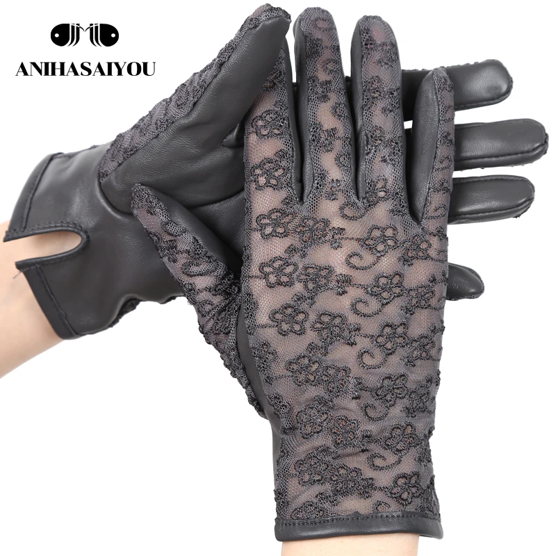 Sexy sheepskin lace gloves fashion drive leather gloves women multicolor women\'s leather gloves Comfortable-2016