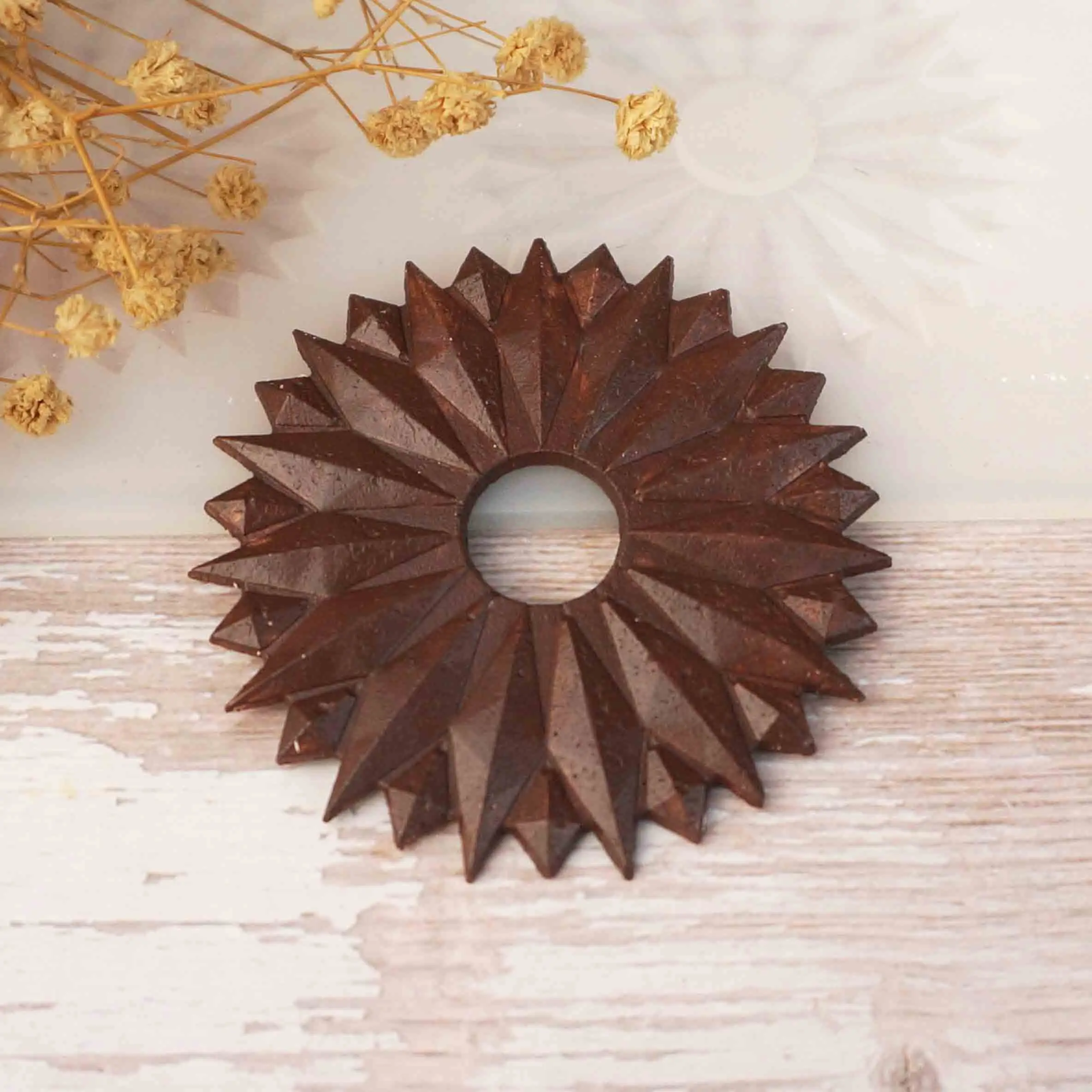 Molde de silicona con forma de girasol para decoración de Chocolate, plantilla redonda con borde en Zigzag, para pastel de Chocolate, Chablon