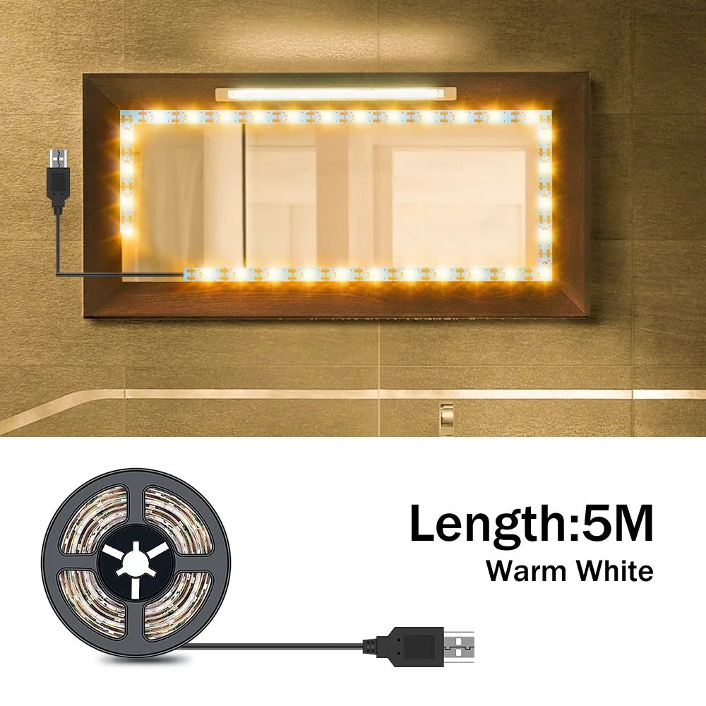 

LED Vanity Mirror Light Strip Hollywood Makeup Mirror Lamp Tape LED Dressing Table Lamp Tape USB 0.5M 1M 2M 3M 4M 5M Light Strip