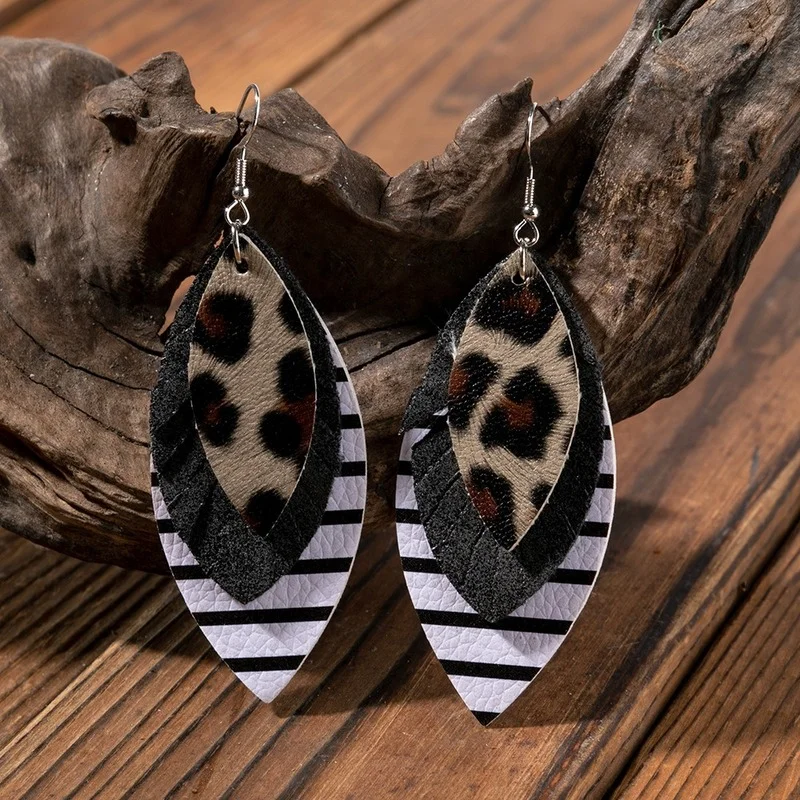 3 Layers Long PU Leather Earrings for Women Big Statement Dangle Leaf Earrings Fashion Jewelry Female Ear Accessories Wholesale