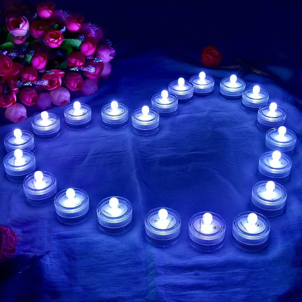 12Pcs/Set Waterproof LED Tea Light Battery Operated Submersible LED Underwater Candle Tealight for Wedding Vases Fish Tank Decor