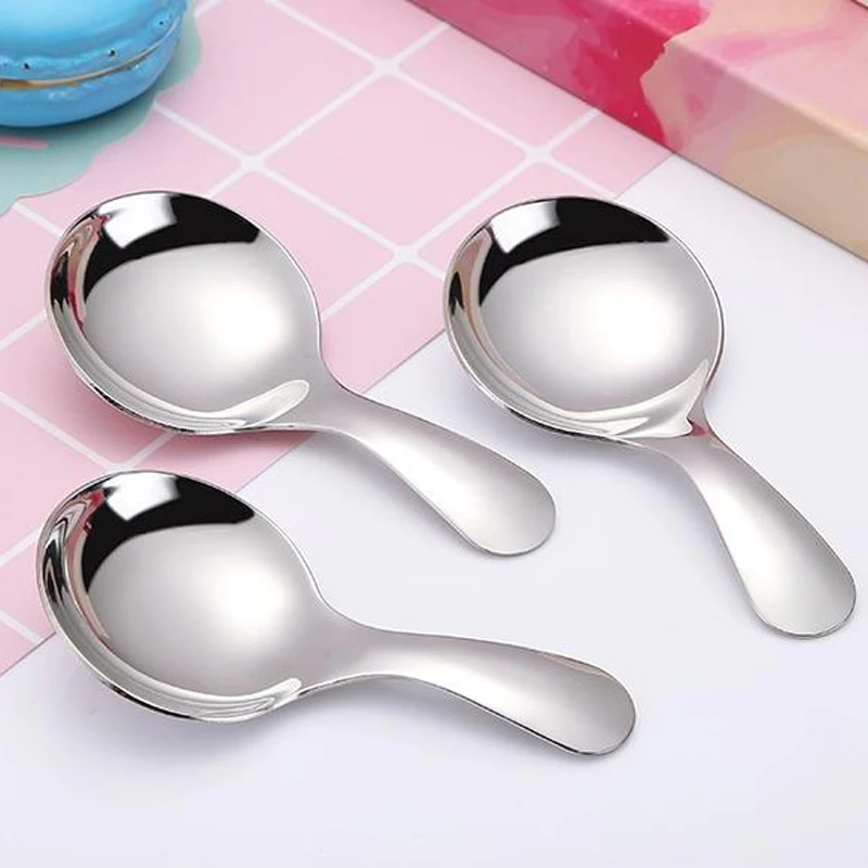 

100PCS Cute Stainless Steel Sugar Salt Spice Condiment Spoon Short Handle Kids Spoon Ice Cream Spoon Tea Coffee Scoop Tools GF83