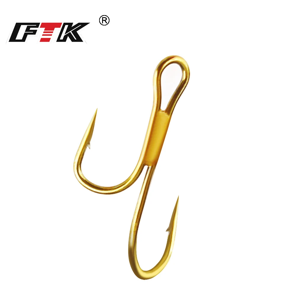 

FTK 20pcs Golden Barbed Hook Double Fishing Hook High Carbon Steel 1# 2# 4# 6# 8# Pike Trout Perch Ringed Zander Fishhook