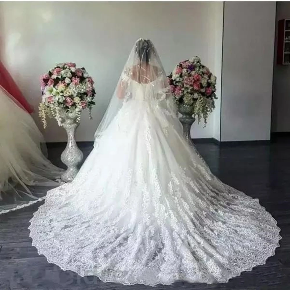 Lace Ball Gown Wedding Dresses Luxury A Line Off Shoulder Sweep Train Bridal Gowns With Lace Applique Plus Size Wedding Gowns