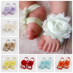 Yundlfy 1 Pair Fashion Elastic Shabby Flower Barefoot Baby Sandals Newborn Foot Flower for Baby Shower Photo Shoot