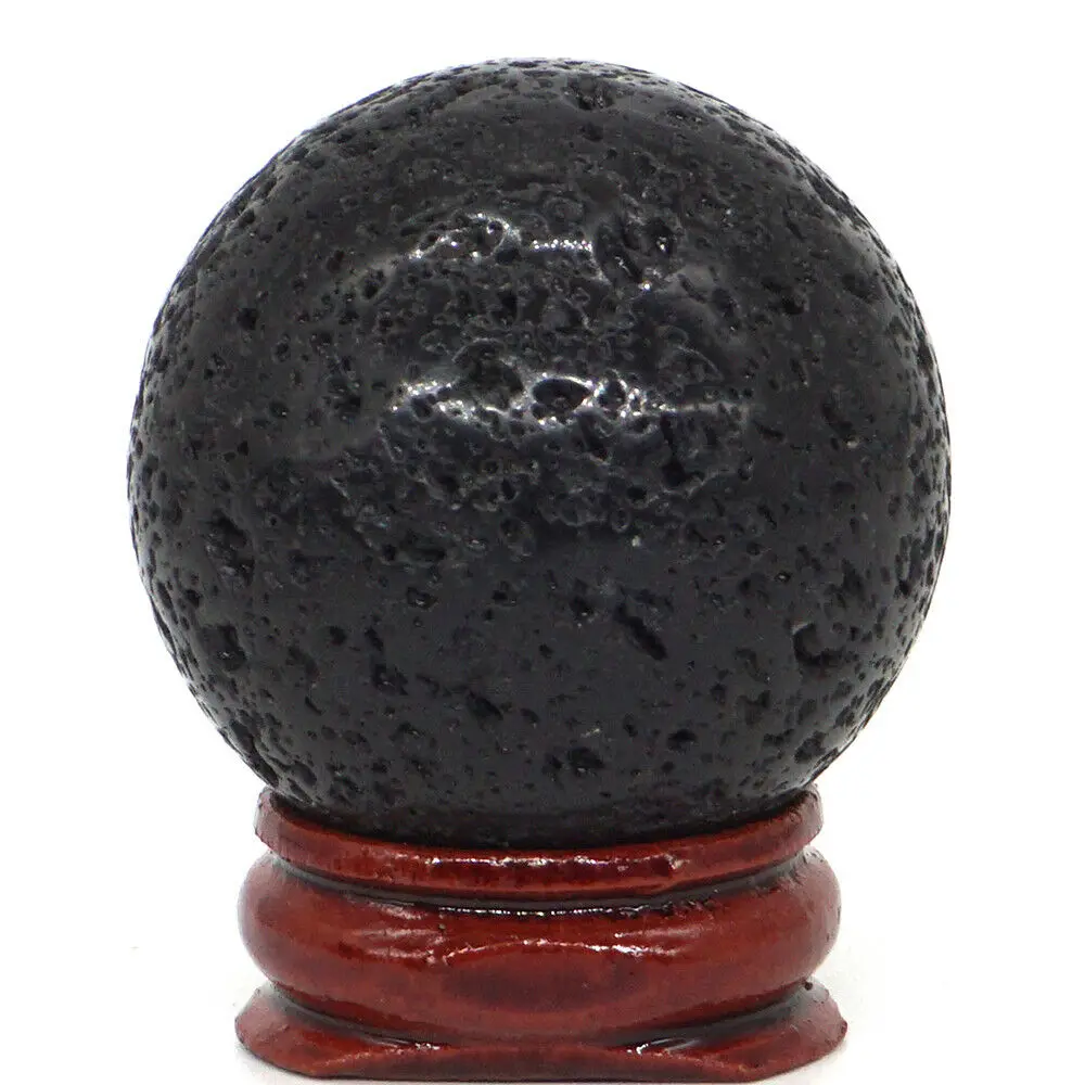 40MM Natural Gemstone Volcanic Lave Reiki Healing Sphere Massage Ball Decoration With Stand (1pcs)