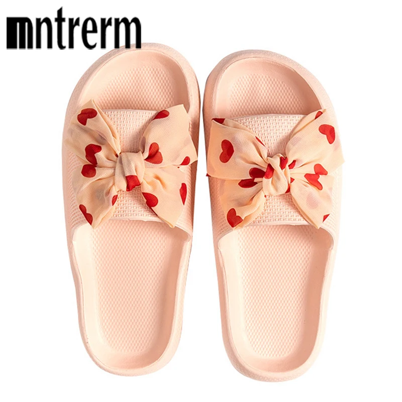 Mn 2022 Women Summer Casual Slides Comfortable Flax Slippers Striped Bow Linen Flip Flops Platform Sandals Ladies Indoor Shoes