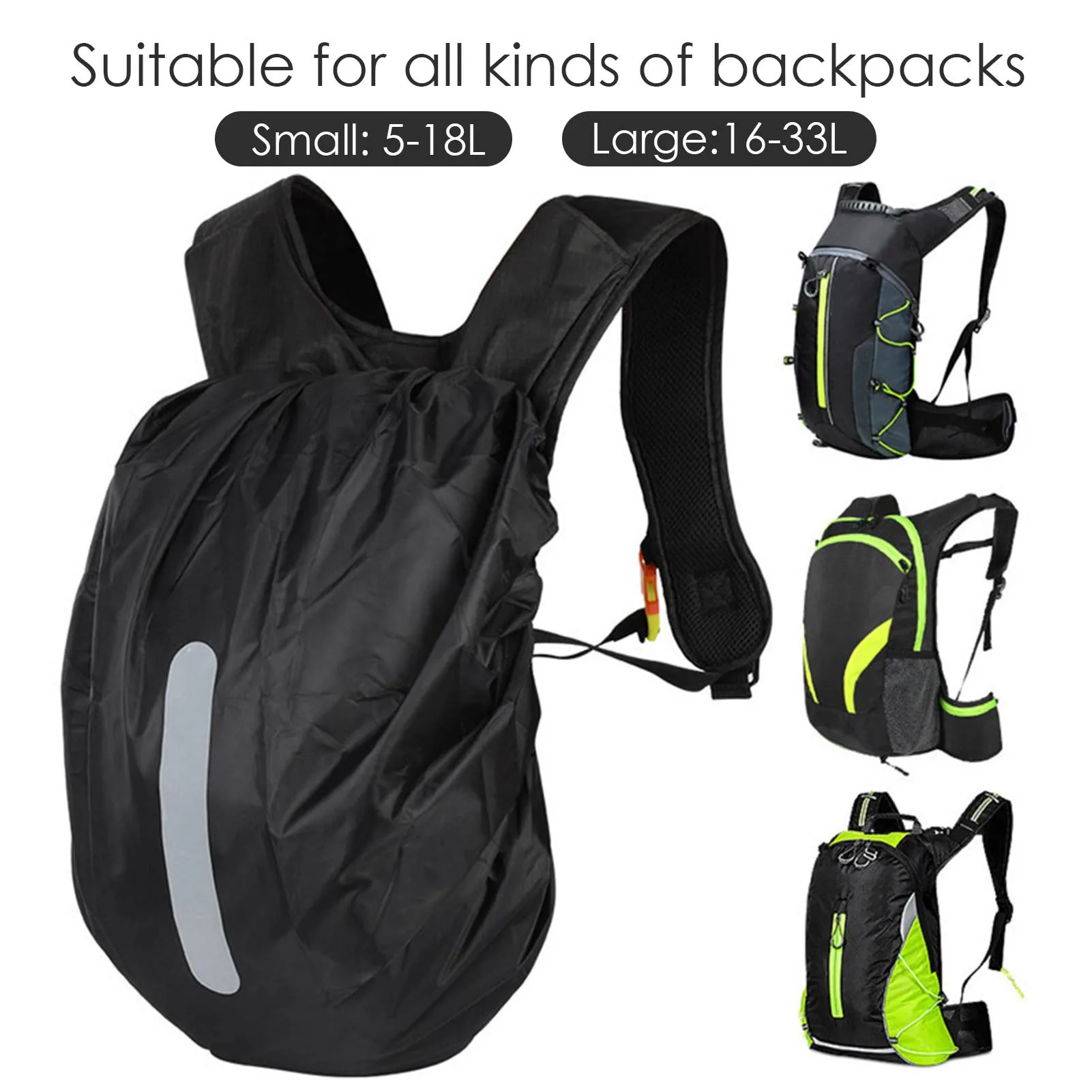 Reflective Waterproof Backpack Rain Cover Outdoor Sport Night Cycling Safety Light Raincover Case Bag Camping Hiking 7.5-33L