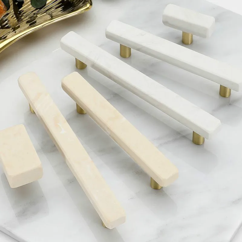 Marble Door Handles and Knobs for Furniture Zinc Alloy Cabinet Kitchen Cupboard Dresser Handles Drawer Pulls Stone Rock Beige