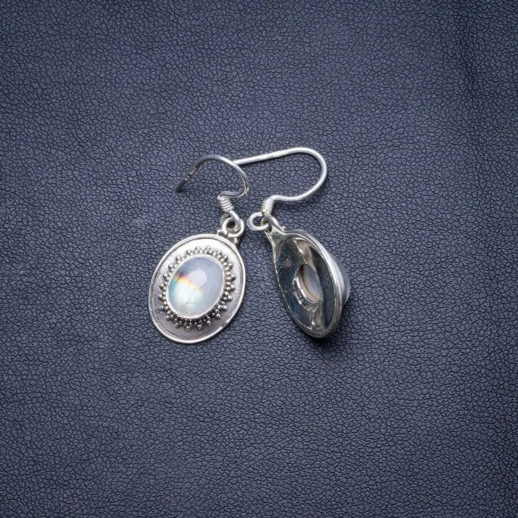 

Natural Rainbow Moonstone Handmade Unique 925 Sterling Silver Earrings 1.25" X4662