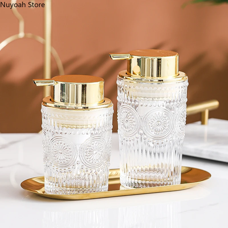 Bathroom Supplies Glass Lotion Bottle Gold Light Luxury Foam Press Bottle Golden Storage Tray Bathroom Decoration Accessories