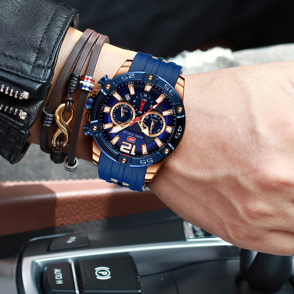 MINI FOCUS Watch Brand Luxury Analog Quartz Sport Men Watches Mens Silicone Waterproof Date Fashion WristWatch Relogio Masculino