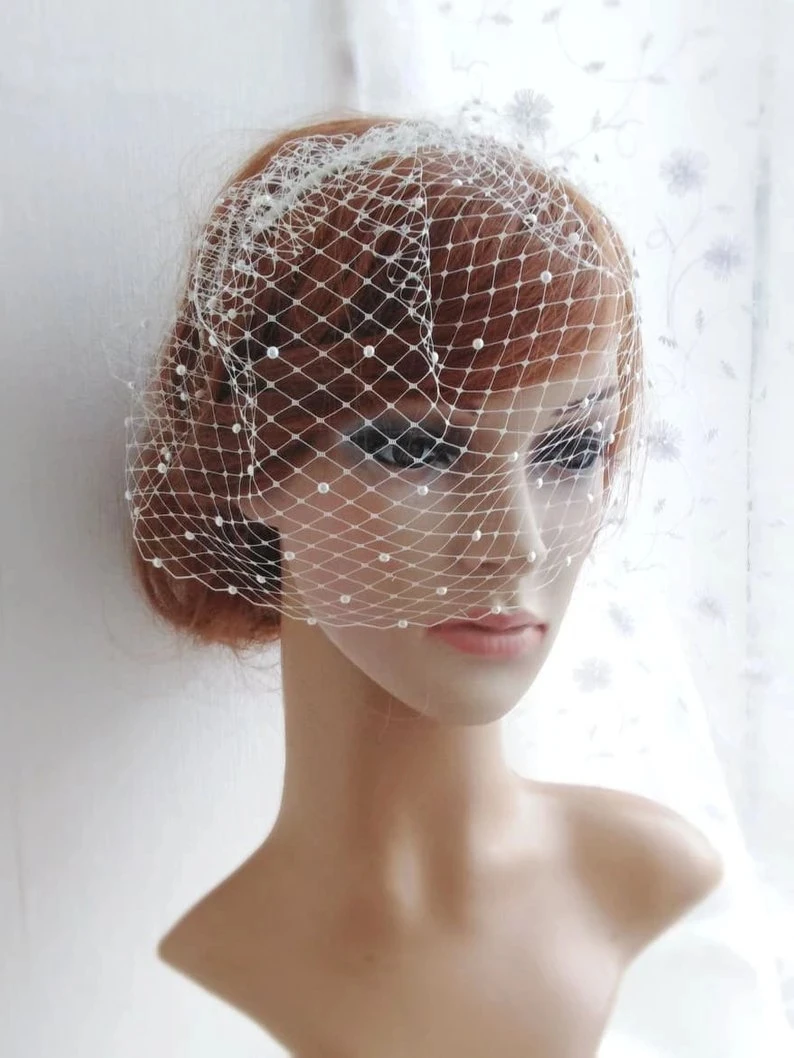 Velo per fascia bianco velo da sposa con perline Birdcage velo accessori per capelli da sposa perle velo corto affascinanti affascinanti affascinanti da sposa 2021