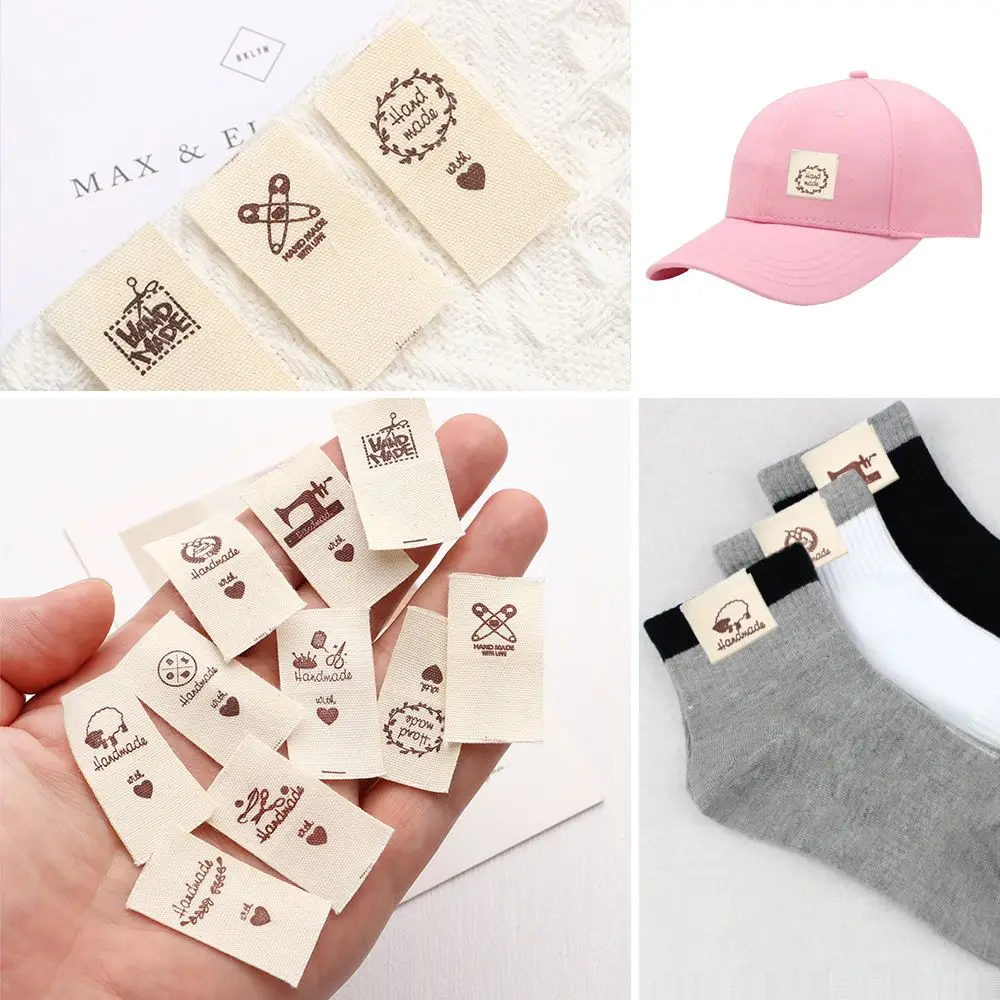 50Pcs Cloth Labels Handmade Label Fold Tags Sheep Heart Pattern Hand Made Label For Knitted Hats Printed Sewing Accessories