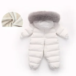 -30 Degree Infant Baby Rompers Real Fur Collar Duck Down Filling Kids Baby Snowsuit Thick Warm Toddler Boys Girls Down Jumpsuit