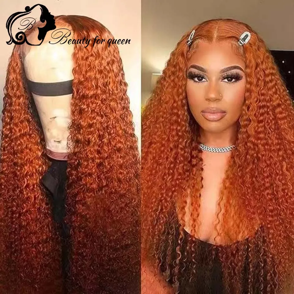 Wig Rambut Manusia Keriting HD Wig Frontal Renda Transparan untuk Wanita Wig Rambut Remy Brasil Wig Renda Rambut Manusia Jahe dengan Kepadatan 180