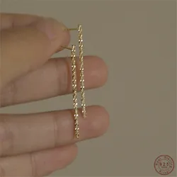 925 Sterling Silver Plating 14K Gold Sparkling Long Earrings for Women Wedding Engagement Jewelry
