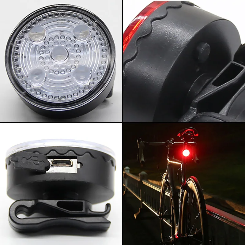 Bike LED Rear Light Bicycle High Visibility USB Rechargeable Bike Tail Light Round Shape Multifunctional Flashing Cycling Lamps