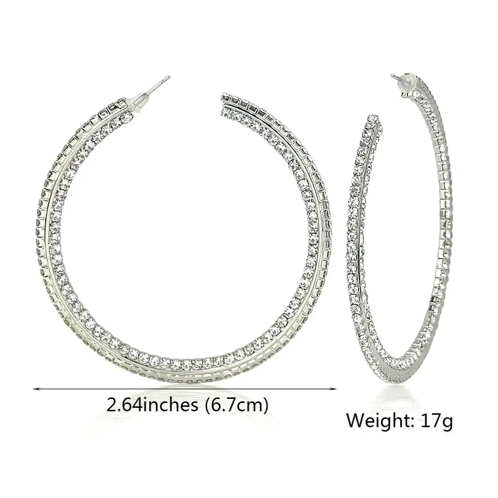 Big Rhinestones Hoop Earrings Crystal Circle Statement Bride Earrings Women luxury Wedding Jewelry 2022 UKEN