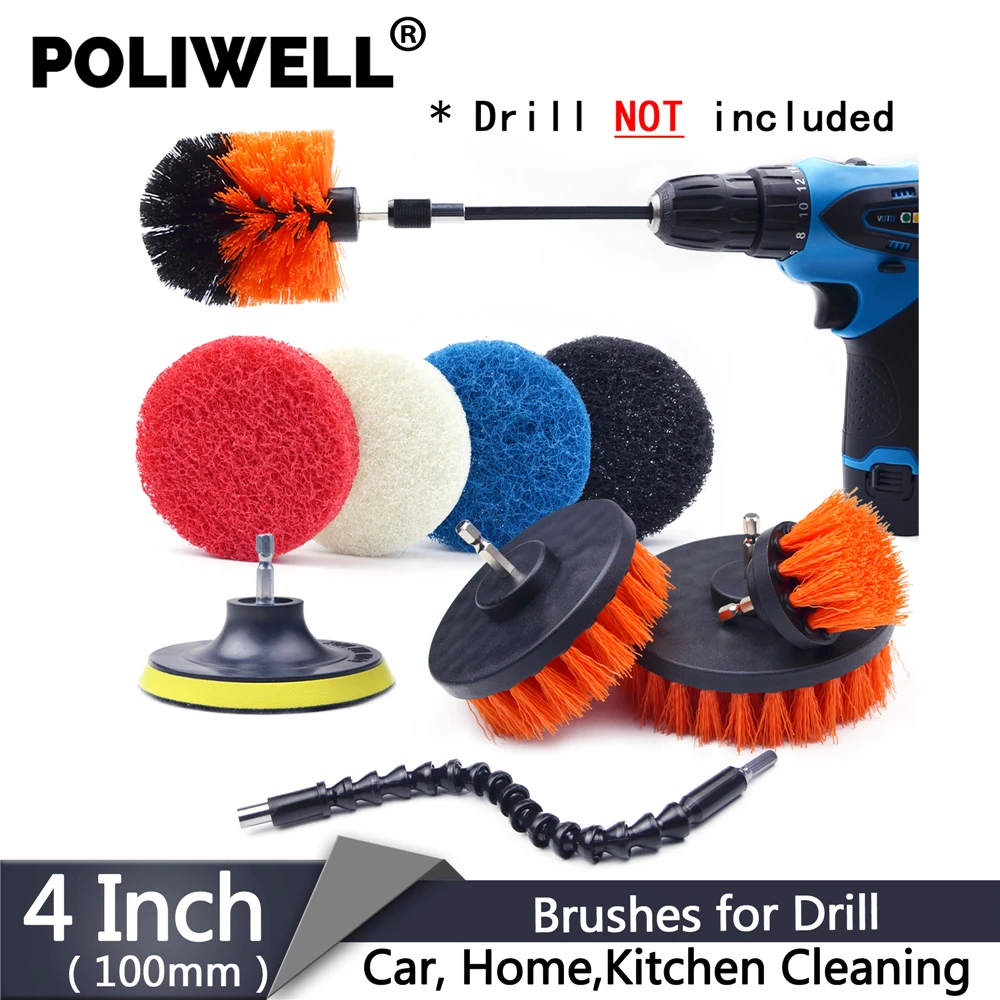 Brushes and Sponges Cleaning Kit for Drill 1/4 Inch Adapter Power Scrubber Brush+Sanding Pad+Sponge Car Kitchen Bathroom Cleaner