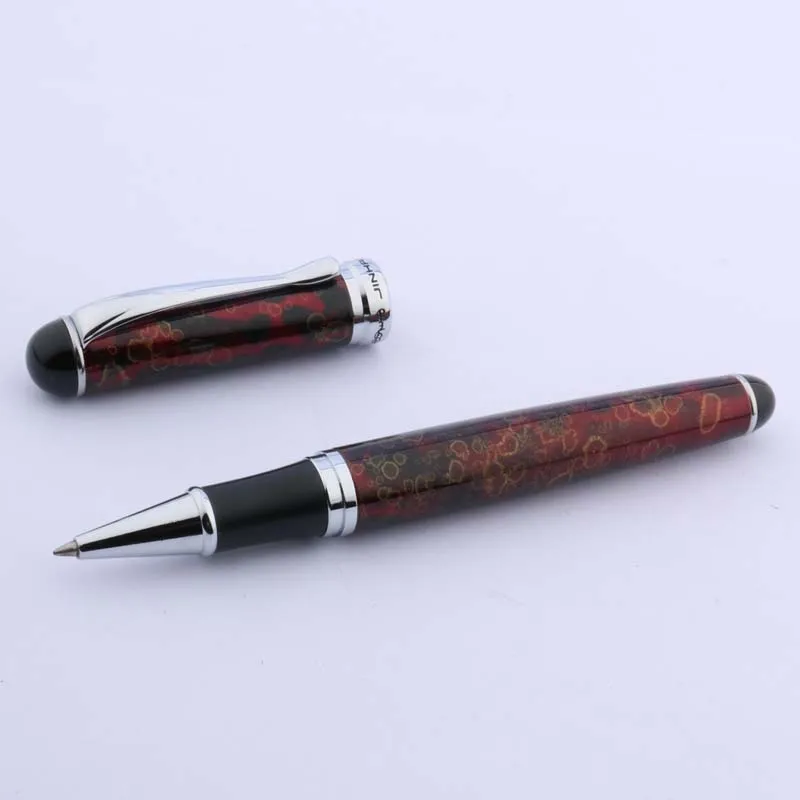 Jinhao 750  Dark Red Ice Flower Silver Trim Metal Rollerball Pen