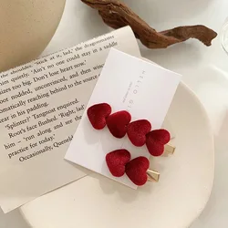 2Pcs Girls Vintage Velvet Love Hairpins Set Korea Heart Shape Hair Clip Barrette Fashion Hairpin Women Hair Accessories 6 Colors
