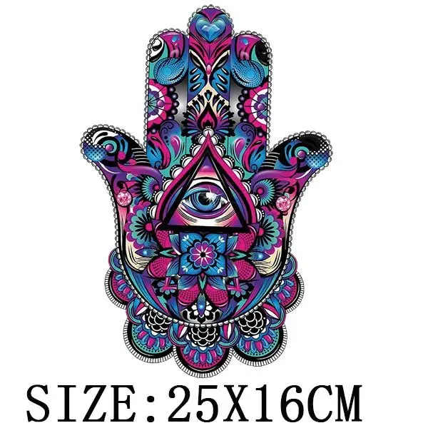 Hamse Hand Fatima Thermal Patches For Clothing DIY Women T-Shirt Hoodies Iron-On Transfer Colorful Hands Yoga Sticker Decor