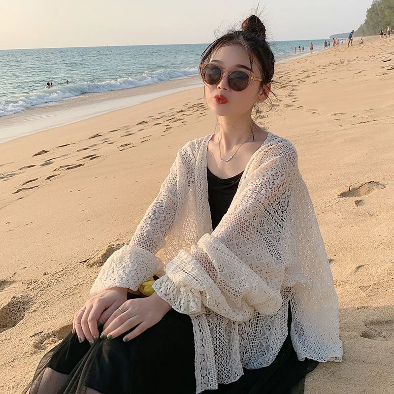 Cardigan Women Hollow Out Thin Summer Sweet Preppy Style Ulzzang Solid All-match Korean  Femme Simple Chic Daily Mujer Tops