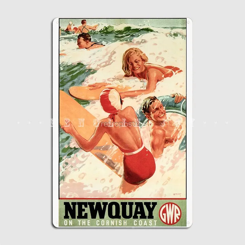 Newquay On The Cornish Coasts Gwr Great Western Railways Advertising Metal Plaque Poster Create Home Tin Sign Poster