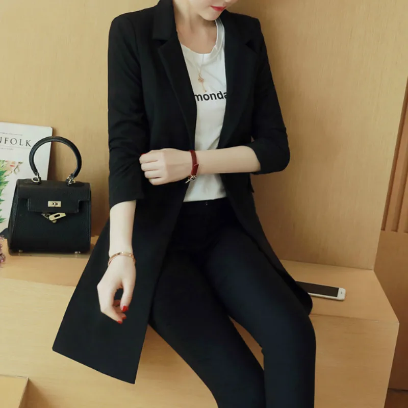 Blazers Women Office Lady Long-style Pocket Newest Elegant Button Oversized Spring Black Slim  Plus Size 4XL Notched Chic