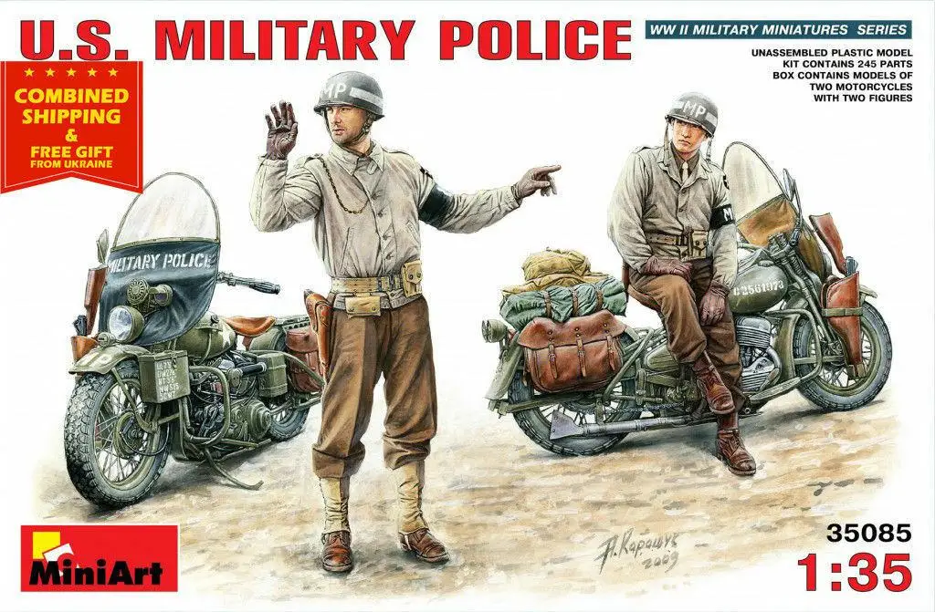 Miniart 35085 - 1/35 U.S. Military Police 2 Motorcycles Plastic model 2 Figures